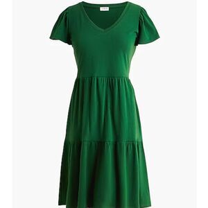 J. Crew Factory Tiered Knit Mini Dress Medium Fern Canyon Green 100% Cotton